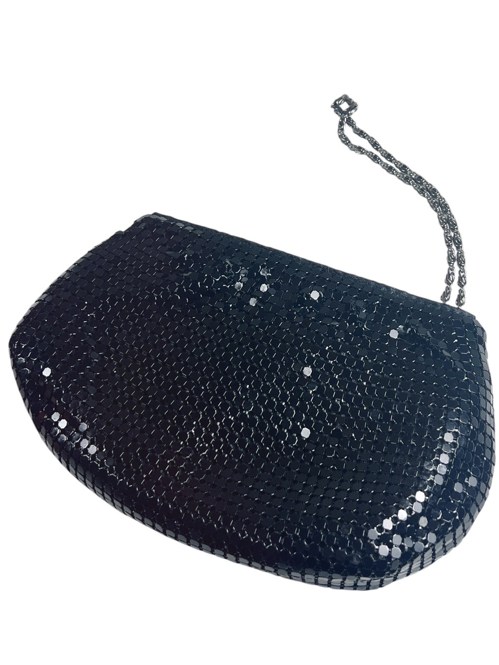 Black Metal Mesh Evening Clutch with Gunmetal Wristlet Chain Strap Cocktail